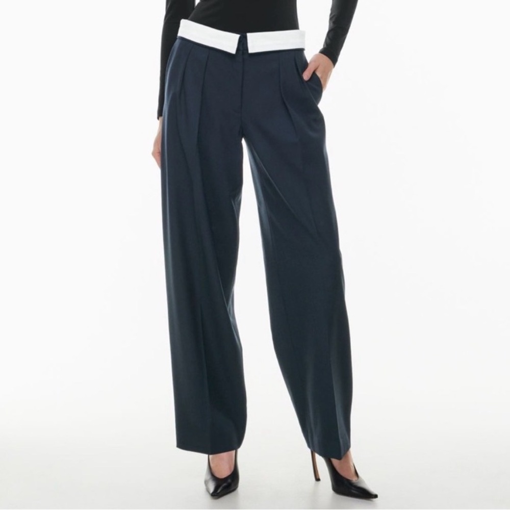 Babaton Navy Wide Leg Pants with White Trim Bureau pant aritzia